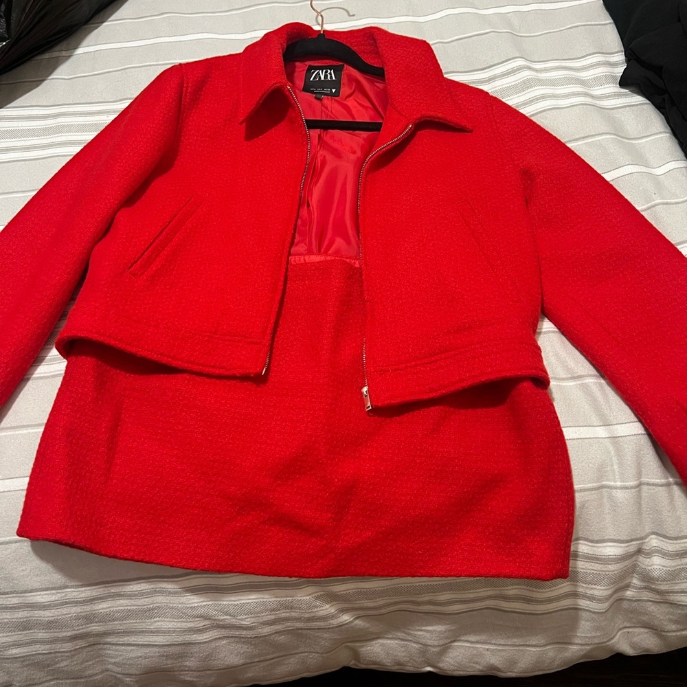 Zara texture weave mini skirt with matching jacket